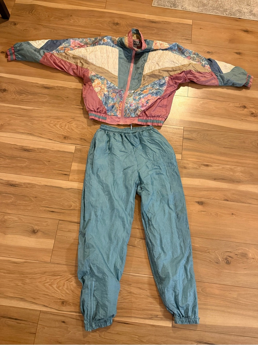 Rare Vintage ACTIVE STUFF Color Block Pattern Full Zip Track Suit 80s 90s SZ M